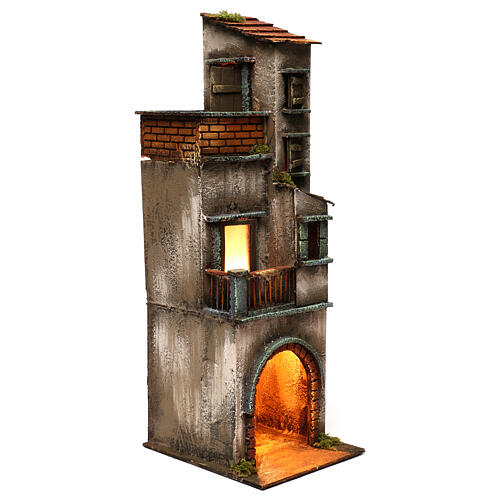 Lighted three-storey Neapolitan nativity house setting with stable, 50x15x20 cm 3