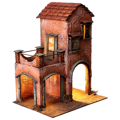 Casa dos pisos establos terraza marquesina belén napolitano 40x35x20 3