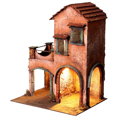 Abitazione due piani stalle terrazza tettoia presepe napoletano 40x35x20 2