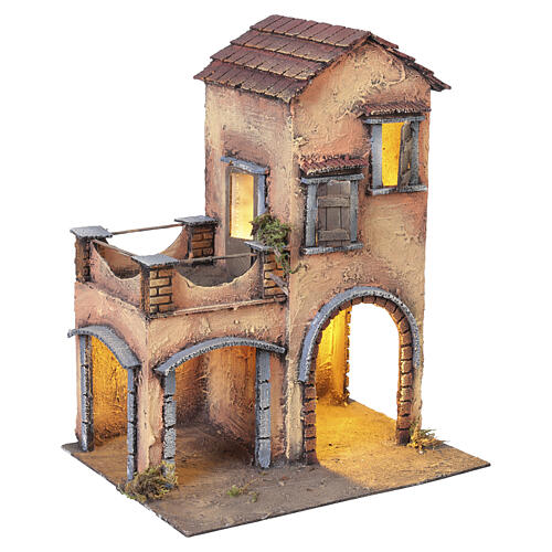 Abitazione due piani stalle terrazza tettoia presepe napoletano 40x35x20 3