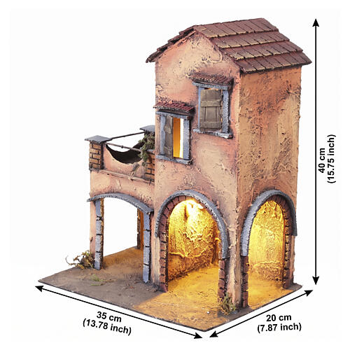 Two floor house, barn terrace Neapolitan nativity 40x35x20 cm 2