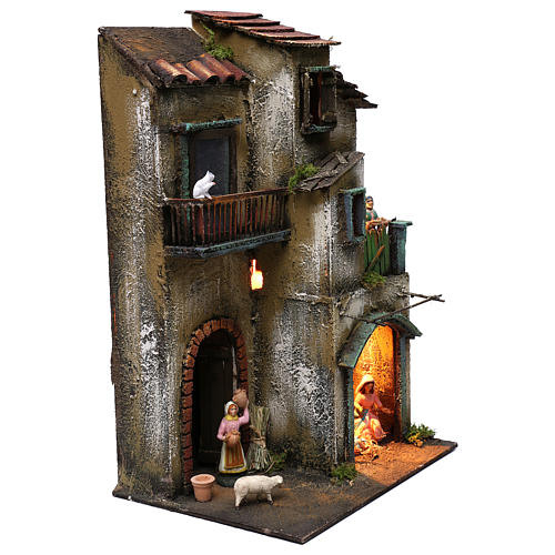 Village with stable and complete Neapolitan nativity statues, 40x30x20 cm 4