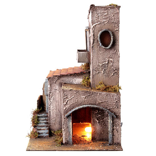 Nativity scene setting house with tower and stairs 45x30x30 cm 3