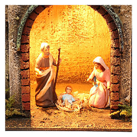 Wohnblock mit Heiligen Familie und Licht 40x35x20cm neapolitanische Krippe