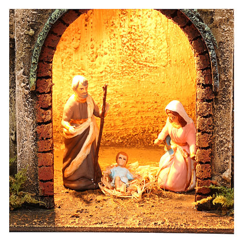 Wohnblock mit Heiligen Familie und Licht 40x35x20cm neapolitanische Krippe 2