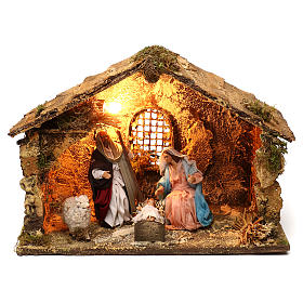 Lighted nativity stable with complete Neapolitan nativity 25x35x20