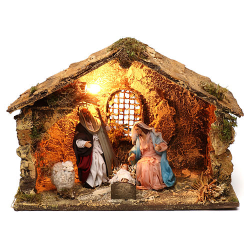 Lighted nativity stable with complete Neapolitan nativity 25x35x20 1