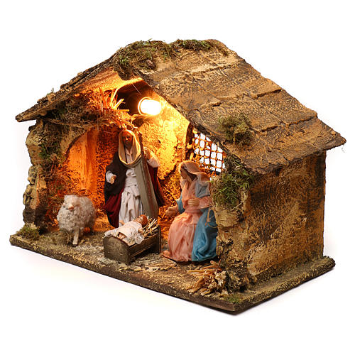 Lighted nativity stable with complete Neapolitan nativity 25x35x20 3