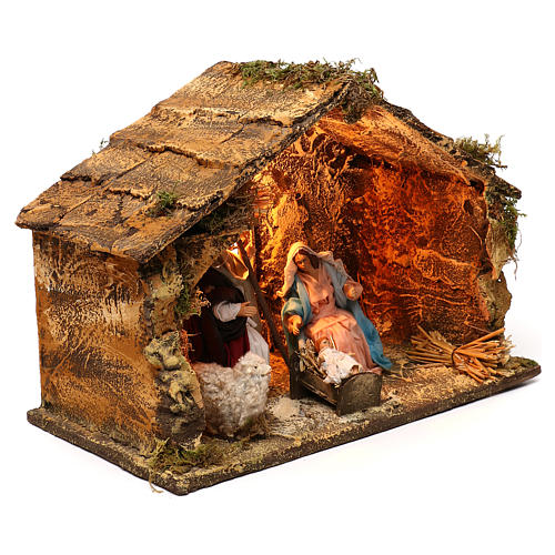 Lighted nativity stable with complete Neapolitan nativity 25x35x20 4