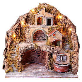 Neapolitan Nativity scene setting village with shack, fount and stairs 45x40x30 cm