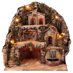 Neapolitan Nativity scene setting village with shack, fount and stairs 45x40x30 cm