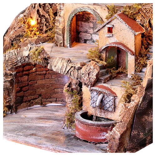 Neapolitan Nativity scene setting village with shack, fount and stairs 45x40x30 cm 2