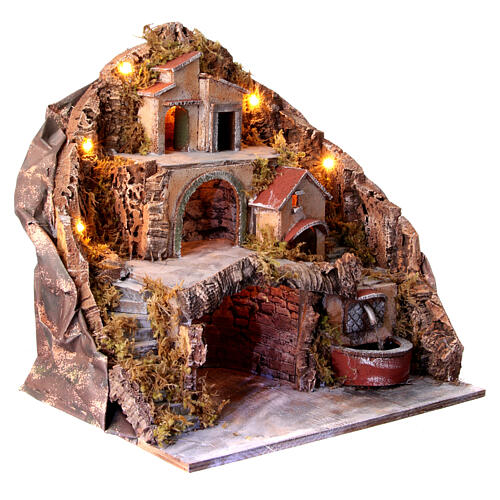 Neapolitan Nativity scene setting village with shack, fount and stairs 45x40x30 cm 4
