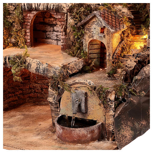 Neapolitan Nativity scene setting village with stable, fountain and stairs 45x40x30 cm 2