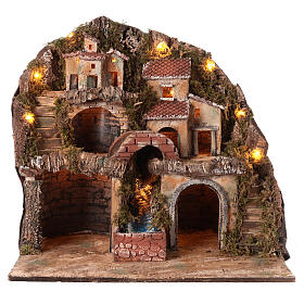 Neapolitan nativity village with waterfall and mill 50x50x40 cm