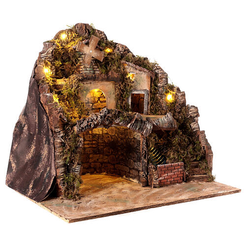 Rocky village mill and waterfall 45x50x40 cm, Neapolitan nativity setting 4