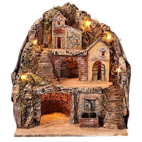 Village with stable and fountain 40x40x30 cm, Neapolitan Nativity setting