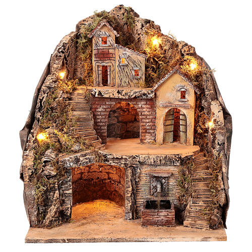 Village with stable and fountain 40x40x30 cm, Neapolitan Nativity setting 1