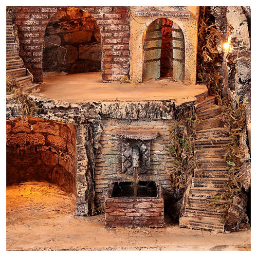 Borgo con fontana e grotta presepe napoletano 40x40x30 cm 2