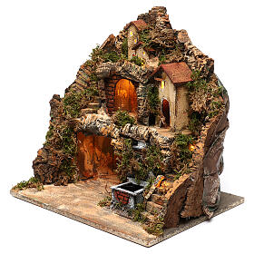Lighted village with stable and fountain 40x40x30 cm, Neapolitan Nativity