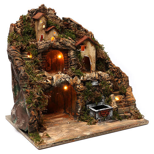 Lighted village with stable and fountain 40x40x30 cm, Neapolitan Nativity 3