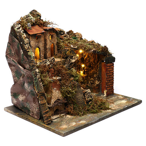 Neapolitan Nativity scene setting, village with stairs and oven 35x40x30 cm 3