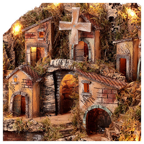 Nativity village three-story mill and waterfall Neapolitan nativity 50x50x40 cm 4