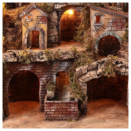 Borgo tre piani mulino e cascata presepe napoletano 50x50x40 cm 2