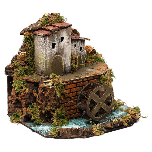Wassermühle mit Fluss und Häuschen 20x35x20cm neapolitanische Krippe 3