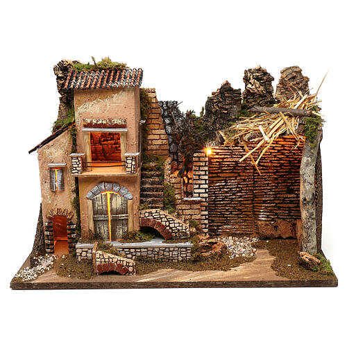 Farmhouse with balcony stall and lights, for 8 cm nativity 35x50x25 cm 1