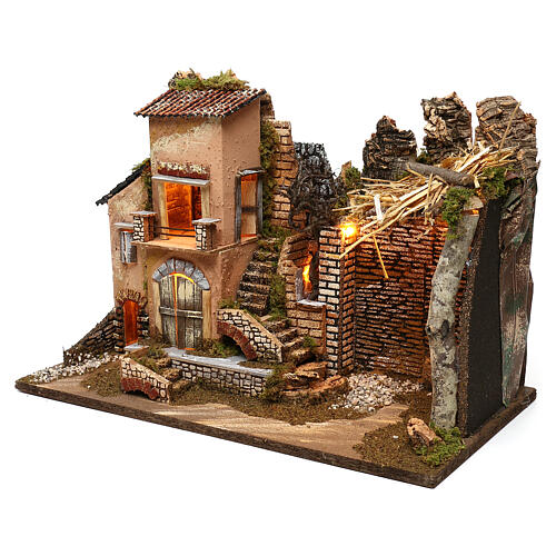 Farmhouse with balcony stall and lights, for 8 cm nativity 35x50x25 cm 2