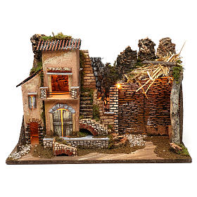 Chalet balcon et étable avec lumières pour crèche de 8 cm 35x50x25 cm
