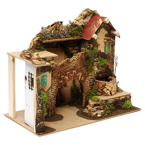 House with arch and fountain with pump 220V, for 10 cm nativity 30x30x20 cm 3