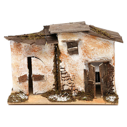 Miniature rustic house with 2 entrances 15x20x15 cm, for 7 cm nativity 1