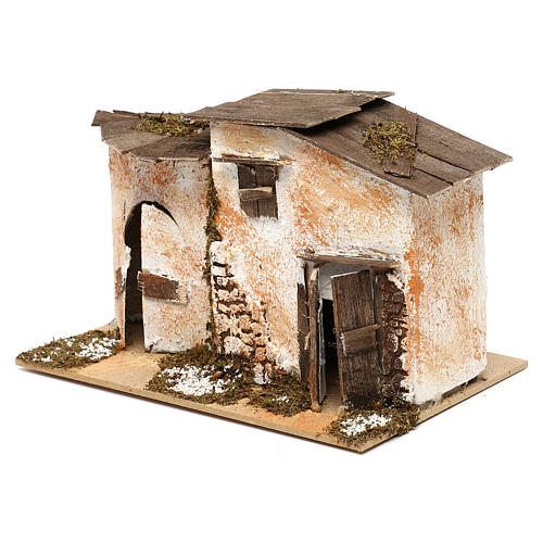 Miniature rustic house with 2 entrances 15x20x15 cm, for 7 cm nativity 2