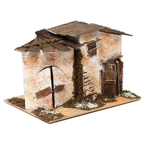 Miniature rustic house with 2 entrances 15x20x15 cm, for 7 cm nativity 3