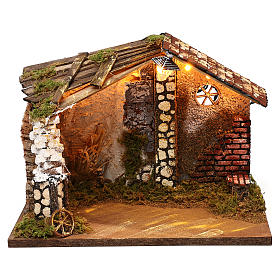 Nativity stable with moss functioning lantern 20x35x20 cm, for 13 cm nativity