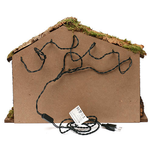 Rustic nativity stable with cork roof LED lights 40x50x25 cm, for 16 cm nativity 4