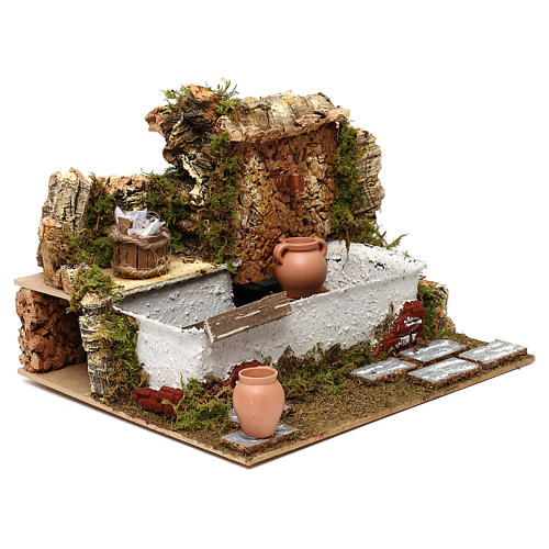 Fontaine lavoir avec cruches et pompe 20x25x20 cm pour crèche de 13 cm 3