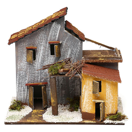 Miniature house with shed and alley 18x20x13 cm, for 6 cm nativity 1