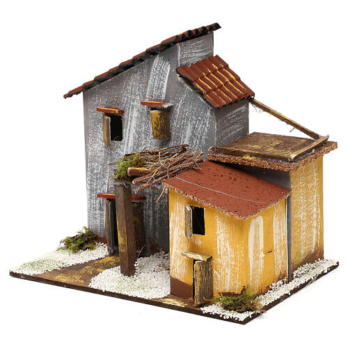 Miniature house with shed and alley 18x20x13 cm, for 6 cm nativity 2