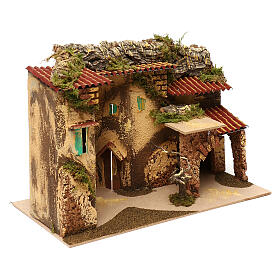 Terraced houses with 3 entrances and stable 25x35x20 cm for nativity scenes of 6-7 cm