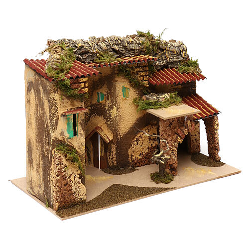 Terraced houses with 3 entrances and stable 25x35x20 cm for nativity scenes of 6-7 cm 2