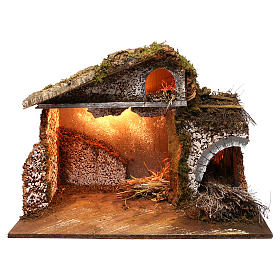 Stalla fienile luci tetto con muschio 35x60x40 cm per presepe 16-17 cm