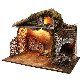 Stalla fienile luci tetto con muschio 35x60x40 cm per presepe 16-17 cm