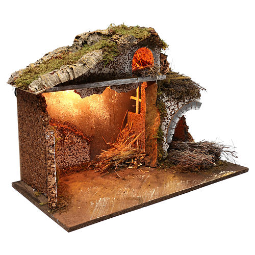 Stalla fienile luci tetto con muschio 35x60x40 cm per presepe 16-17 cm 3