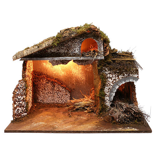 Nativity stable roof lights with moss 35x60x40 cm for 16-17 cm nativity scene 1