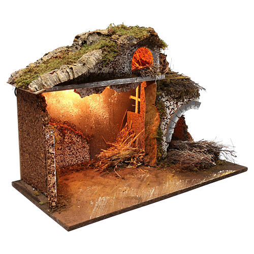 Nativity stable roof lights with moss 35x60x40 cm for 16-17 cm nativity scene 3