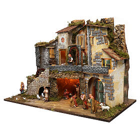 Village alley setting with stable and characters 60x80x45 cm, 10 cm nativity
