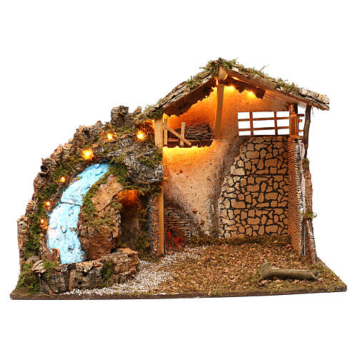 Nativity stable with walls waterfall working pump 40x75x50, 10 cm nativity 1